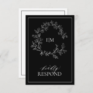 Carte RSVP de mariage pour monogramme blanc noir