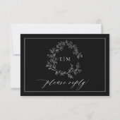 Carte RSVP de mariage pour monogramme blanc noir (Devant)