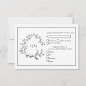 Carte RSVP de mariage pour monogramme blanc noir (Dos)