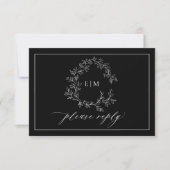 Carte RSVP de mariage pour monogramme blanc noir (Devant)