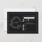 Carte RSVP de mariage pour monogramme blanc noir (Dos)