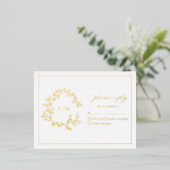 Carte RSVP de mariage pour monogramme de crête dor (Debout devant)