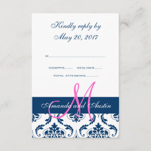 Carte RSVP de mariage pour monogramme de la Marine