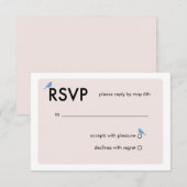 Carte RSVP de mariage pour oiseaux moderne - bleu (Devant / Derrière)