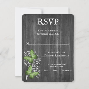 Carte RSVP de mariage pour papillon rustique vert