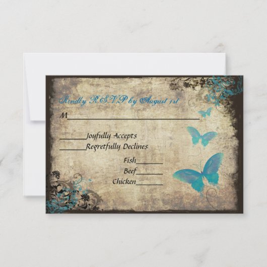 Carte RSVP de mariage pour papillon Vintage bleu (Devant)