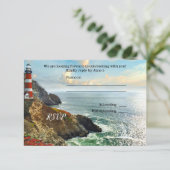 Carte RSVP de mariage pour phare de plage colorée (Debout devant)