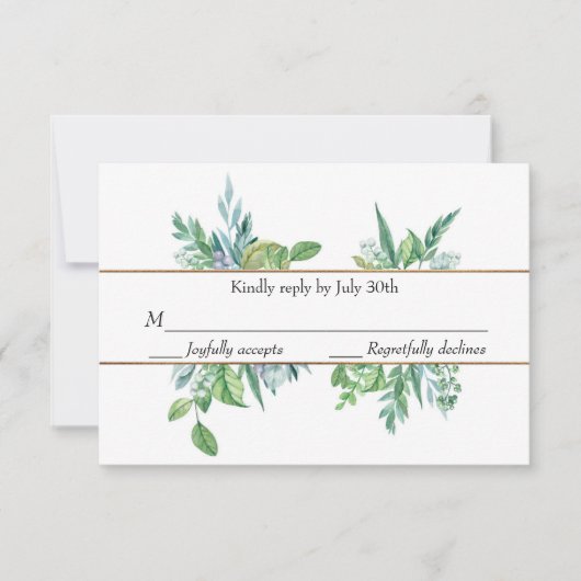 Carte RSVP de mariage pour printemps vert et or (Devant)