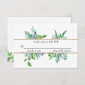 Carte RSVP de mariage pour printemps vert et or (Devant / Derrière)