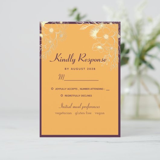 Carte RSVP de mariage pour tons bijoux (Debout devant)
