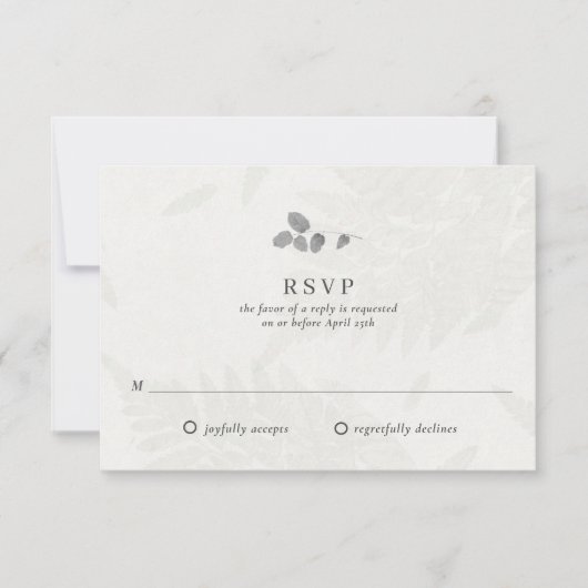 Carte RSVP de mariage pour un monogramme de feuill (Devant)