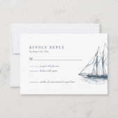 Carte RSVP de mariage pour voilier marine nautique (Devant)