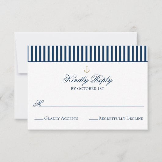 Carte RSVP de mariage Preppy Nautical Navy (Devant)