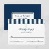 Carte RSVP de mariage Preppy Nautical Navy (Devant / Derrière)