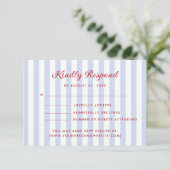 Carte RSVP de mariage rayé bleu et rouge (Debout devant)