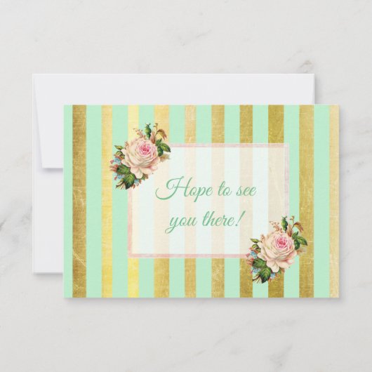 Carte RSVP de mariage rayé vert Rose corail (Dos)