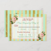 Carte RSVP de mariage rayé vert Rose corail (Devant / Derrière)