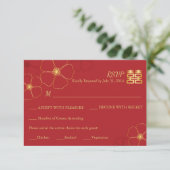 Carte RSVP de mariage Red & Gold Cherry Blossoms (Debout devant)