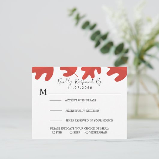 Carte RSVP de mariage Red Maple Leaf (Debout devant)