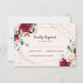 Carte RSVP de mariage Red Rose & Gold Watercolor (Devant)