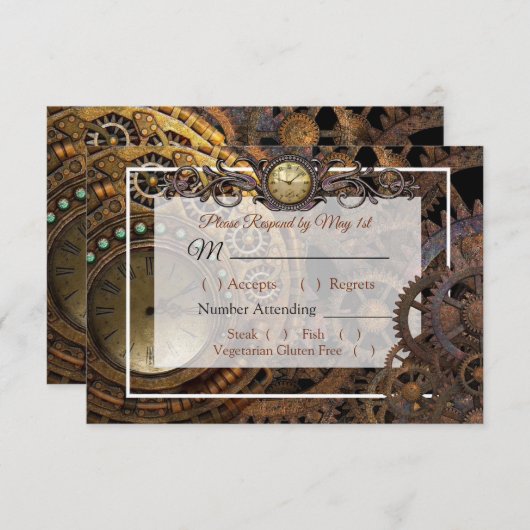 Carte RSVP de mariage Renaissance Steampunk (Devant / Derrière)