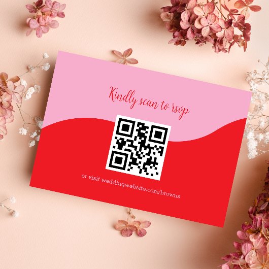 Carte RSVP de mariage rétro années 70 rose et roug