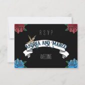 Carte RSVP de mariage Roche de tatouage noir et bl (Devant)