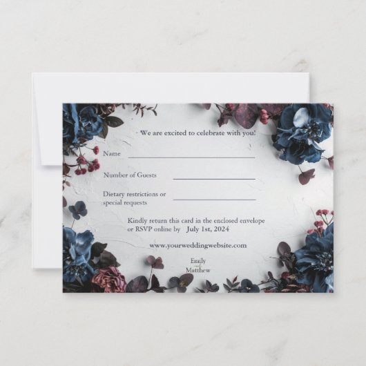 Carte RSVP de mariage romantique Deep Woodland (Devant)