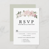Carte RSVP de mariage rose blancFloral, options de (Devant / Derrière)