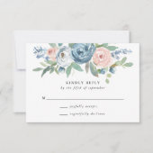 Carte RSVP de mariage Rose bleu et blanc Dusty (Devant)