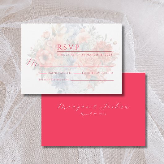 Carte RSVP de mariage rose chaud