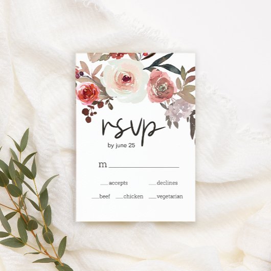 Carte RSVP de mariage Rose de couleur rouge