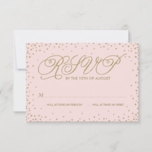 Carte RSVP de mariage rose et or fantaisie étoiles