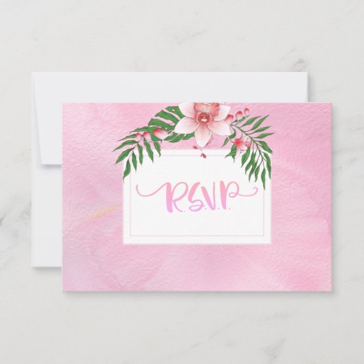 Carte RSVP de mariage rose et vert orchidée (Devant)