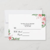 Carte RSVP de mariage rose et vert orchidée (Dos)