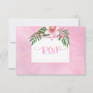 Carte RSVP de mariage rose et vert orchidée