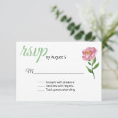 Carte RSVP de mariage rose Fleur (Debout devant)