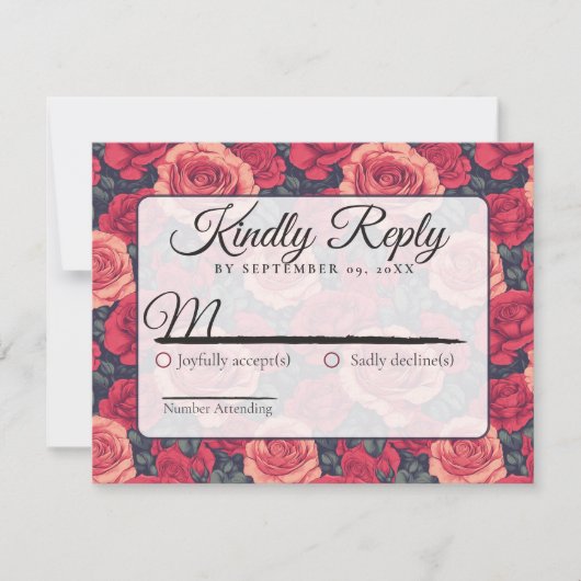 Carte Rsvp de mariage Rose floral mignonne (Devant)