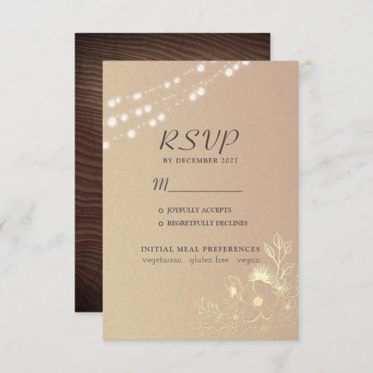 Carte RSVP de mariage rose Gold String (Devant / Derrière)