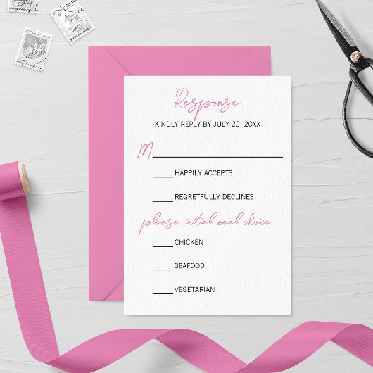 Carte RSVP de mariage rose minimaliste