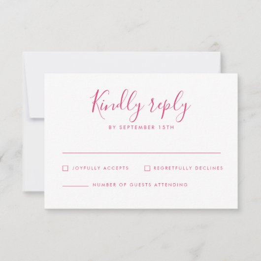 Carte RSVP de mariage rose minimum (Devant)