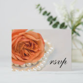 Carte RSVP de mariage Rose orange et perles blanch (Debout devant)