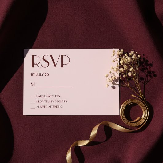 Carte rsvp de mariage rose pâle