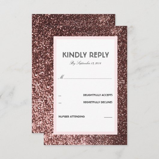 Carte RSVP de mariage rose Parties scintillant or (Devant / Derrière)