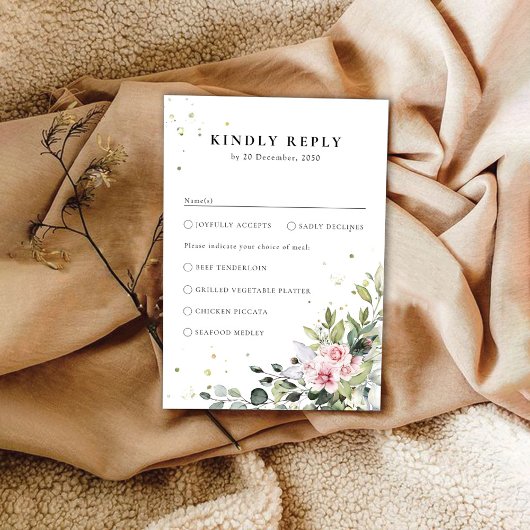 Carte RSVP de mariage rose verdoyant