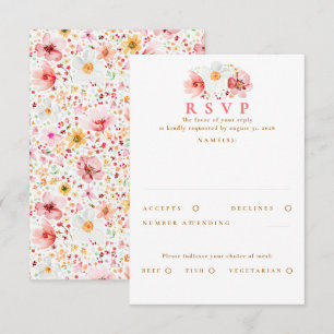 Carte RSVP de mariage rose vierge Fleur sauvage