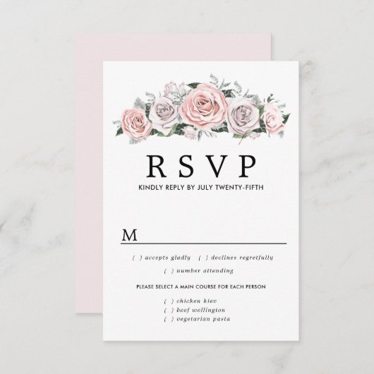 Carte RSVP de mariage rose violet, options de repa (Devant / Derrière)
