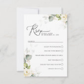 Carte RSVP de mariage Roses blanches vertes (Devant)