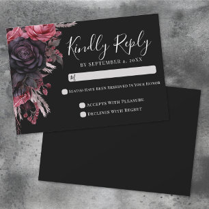 Carte RSVP de mariage rouge noir