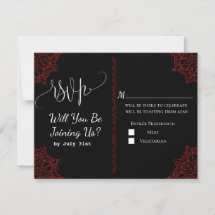 Carte RSVP de mariage rouge noir indien